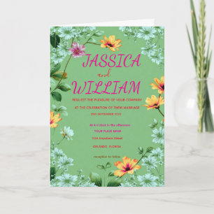 "Emerald Garden" - Whimsical Sage Green Wildflower Invitation