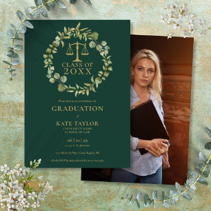 Emerald Garland Photo Law School Graduation Party Invitation