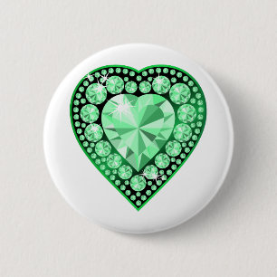 Emerald Gem Heart 6 Cm Round Badge