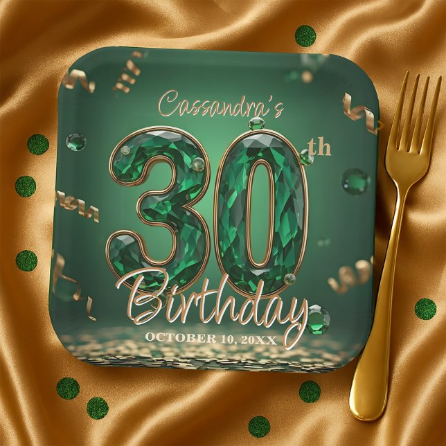 Emerald Gemstone Gold Glitter 30th Birthday  Paper Plate (Creator Uploaded)