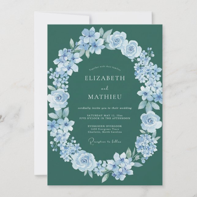 Emerald Gentle Floral Arch Wedding Invitation (Front)