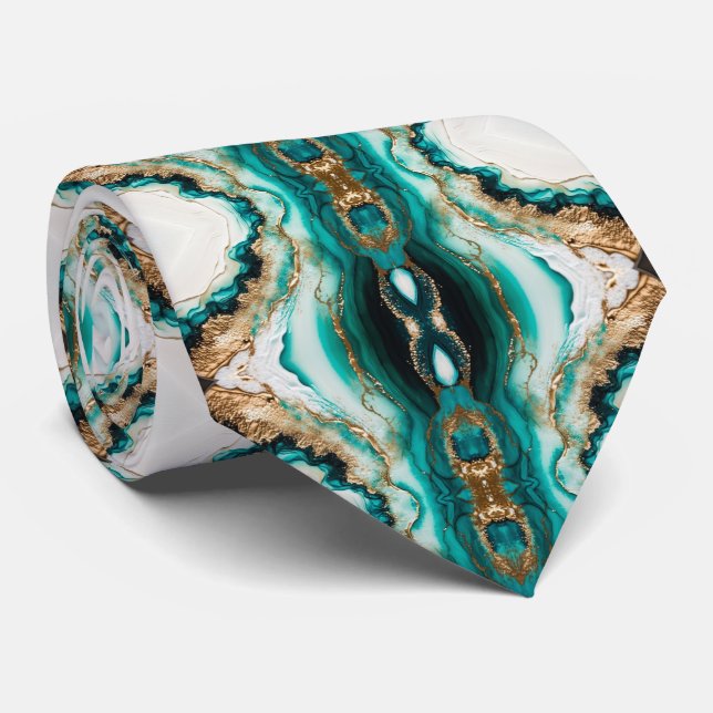 Emerald Geode-Inspired Luxury Tie (Rolled)