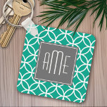 Emerald Geometric Pattern with Monograms Key Ring<br><div class="desc">A bold,  graphic design in fresh,  cheerful colours. If you need to adjust the monogram,  click on the customise it button and make changes.</div>