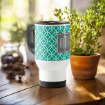 Emerald Geometric Pattern with Monograms Travel Mug<br><div class="desc">A bold,  graphic design in fresh,  cheerful colours. If you need to adjust the monogram,  click on the customise it button and make changes.</div>