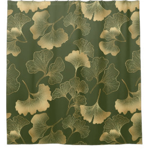 Emerald Ginkgo Elegance – Luxury Gold Botanical 11 Shower Curtain