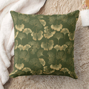 Emerald Ginkgo Elegance – Luxury Gold Botanical 13 Cushion