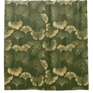 Emerald Ginkgo Elegance – Luxury Gold Botanical 13 Shower Curtain