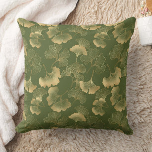Emerald Ginkgo Elegance – Luxury Gold Botanical 14 Cushion
