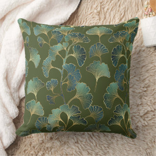 Emerald Ginkgo Elegance – Luxury Gold Botanical (1 Cushion