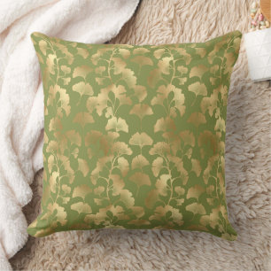 Emerald Ginkgo Elegance – Luxury Gold Botanical 4 Cushion