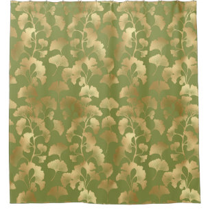 Emerald Ginkgo Elegance – Luxury Gold Botanical 4 Shower Curtain