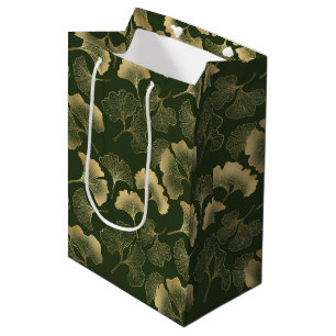 Emerald Ginkgo Elegance – Luxury Gold Botanical 6 Medium Gift Bag