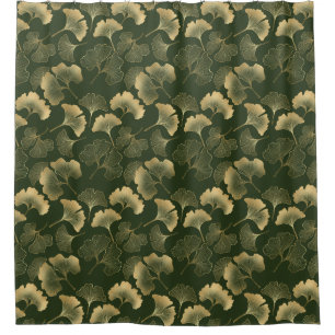 Emerald Ginkgo Elegance – Luxury Gold Botanical 6 Shower Curtain