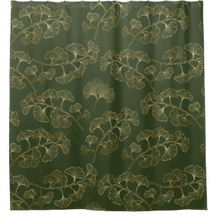 Emerald Ginkgo Elegance – Luxury Gold Botanical 7 Shower Curtain