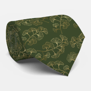 Emerald Ginkgo Elegance – Luxury Gold Botanical 7 Tie