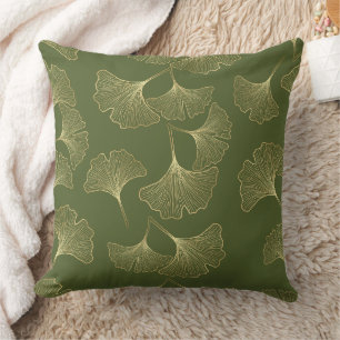 Emerald Ginkgo Elegance – Luxury Gold Botanical 8 Cushion