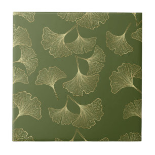 Emerald Ginkgo Elegance – Luxury Gold Botanical 8 Tile