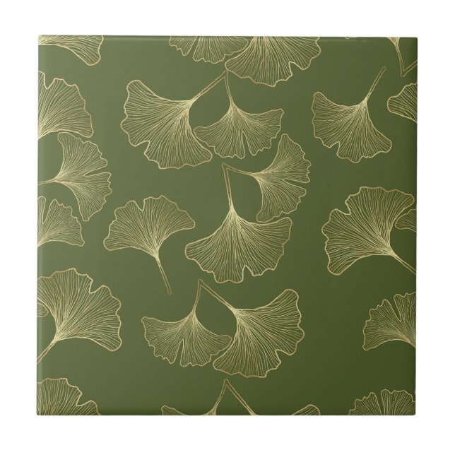 Emerald Ginkgo Elegance – Luxury Gold Botanical 8 Tile (Front)