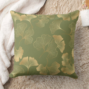Emerald Ginkgo Elegance – Luxury Gold Botanical 9 Cushion