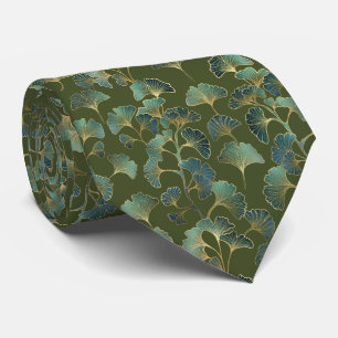 Emerald Ginkgo Elegance – Luxury Gold Botanical Tie