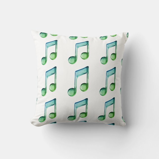Emerald Glass Rhythms: Translucent Musical Pattern Cushion (Front)