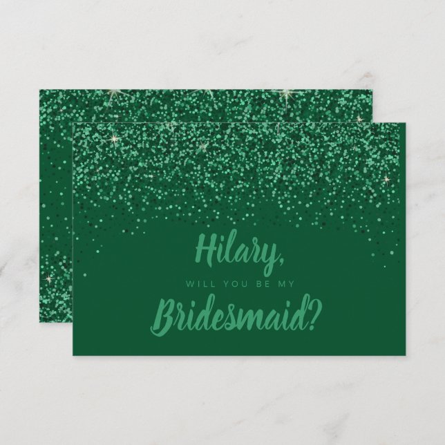 Emerald Glitz Glitter Bridesmaid Card (Front/Back)