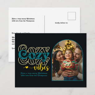 Emerald Glow Cosy Vibes Retro Christmas Photo Holiday Postcard