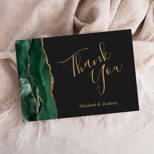 Emerald Gold Agate Dark Wedding Flat Thank You Card (Creator Uploaded)