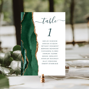 Emerald Gold Agate Green Script Wedding Table Number