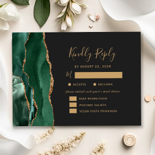 Emerald Gold Agate Meal Options Dark Wedding RSVP