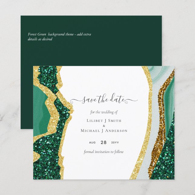 Emerald Gold Agate - Wedding SAVE the DATE Budget (Front/Back)