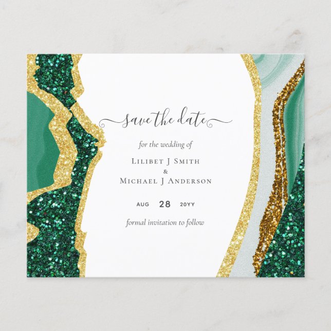 Emerald Gold Agate - Wedding SAVE the DATE Budget Flyer (Front)