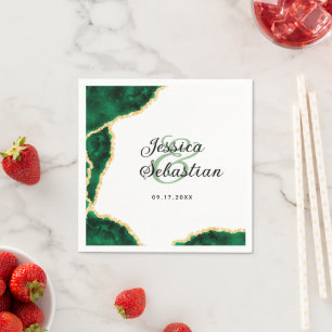 Emerald & Gold Agate White Elegant Wedding Napkin