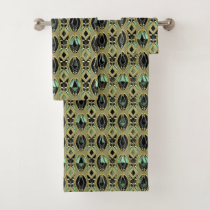 Emerald & Gold Art Deco Bath Towel Set