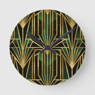 Emerald Gold Art Deco Glamour Round Clock