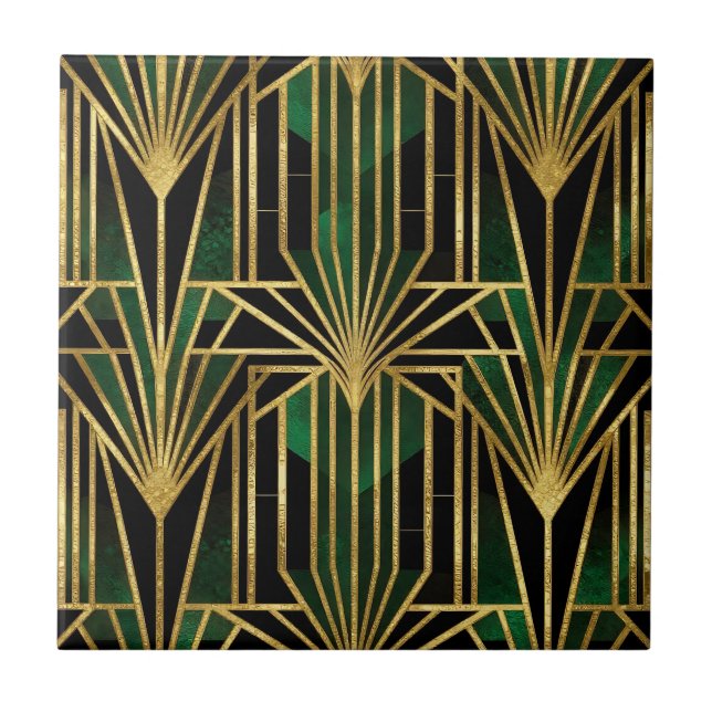 Emerald Gold Art Deco Glamour Tile (Front)