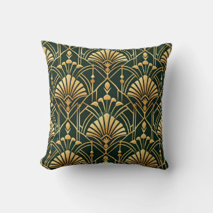 Emerald Gold Art Deco Pattern Cushion