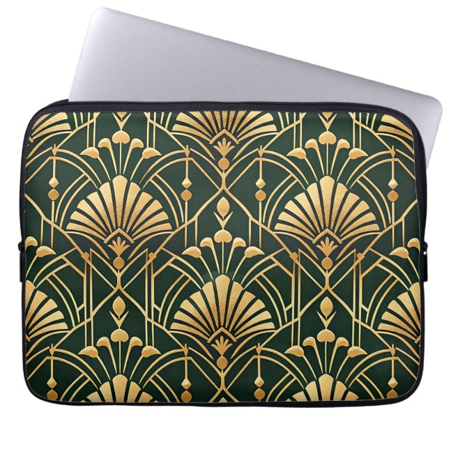 Emerald Gold Art Deco Pattern Laptop Sleeve (Front)