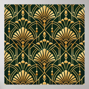 Emerald Gold Art Deco Pattern Poster