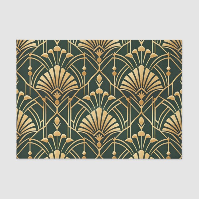 Emerald Gold Art Deco Pattern Tissue Paper (Front)