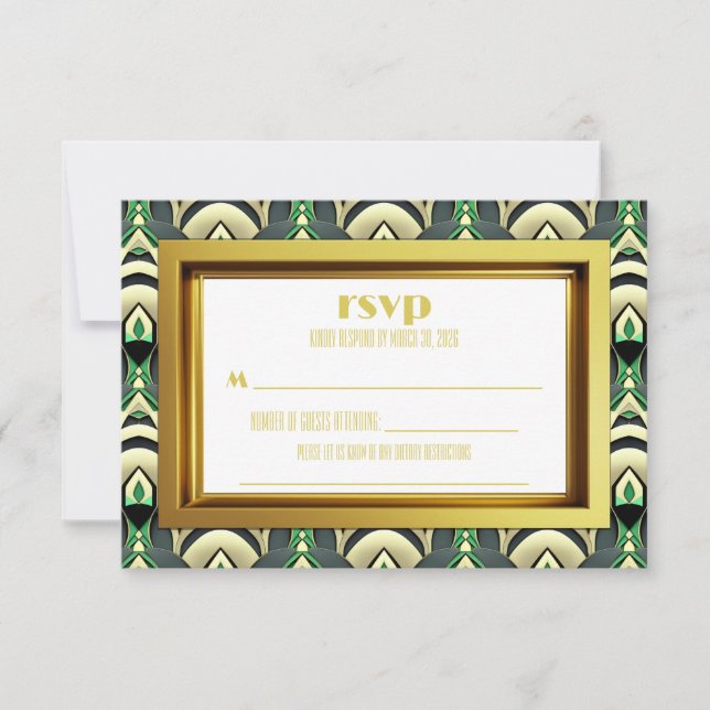Emerald & Gold Art Deco RSVP Card (Front)
