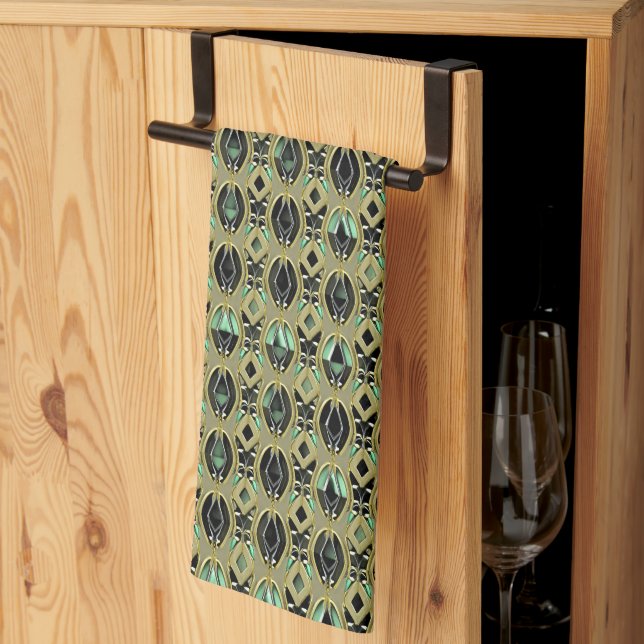Emerald & Gold Art Deco Tea Towel (Thirds Fold)