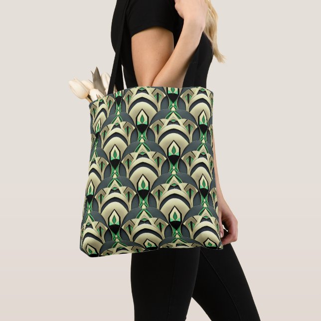 Emerald & Gold Art Deco Tote Bag (Close Up)