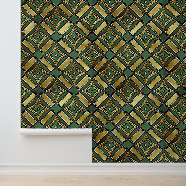 Emerald & Gold Art Deco Wallpaper (Application)