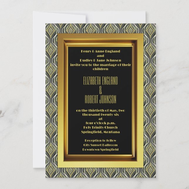 Emerald & Gold Art Deco Wedding Invitation (Front)