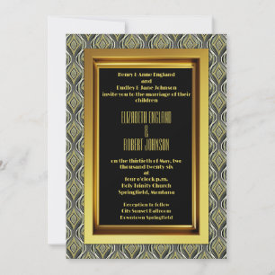 Emerald & Gold Art Deco Wedding Invitation