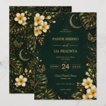 Emerald Gold Bali Tropical Wedding Invitation