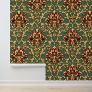 Emerald Gold Baroque Damask Wallpaper