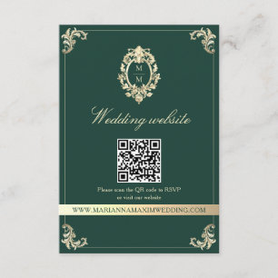 Emerald Gold Baroque Wedding Website QR Card