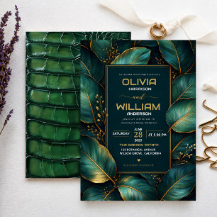 Emerald Gold Botanical Luxury Green Leaf  Invitation